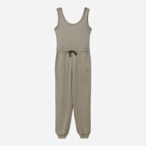 everlane french terry jumpsuit, field green